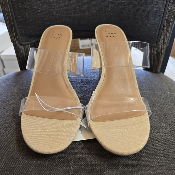 a new day Shoes - A New Day Wedge Sandals Clear Strap Ansel Platform Heels Tan Size 10 NWT